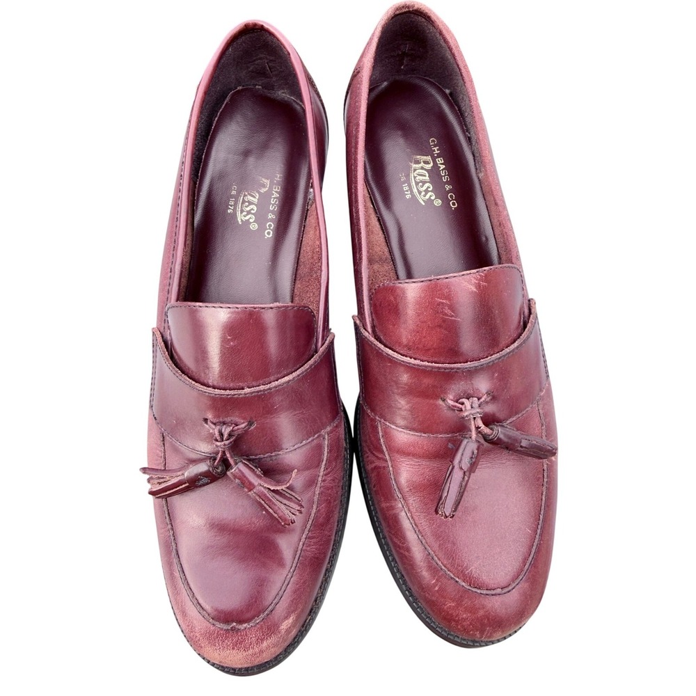 GH Bass Tassel Classic Loafers Burgundy 6.5M Leather Slip On Brazil Made